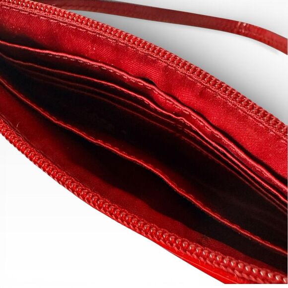 COACH Red Debossed Patent Leather Signature Large Wristlet Clutch Bag - Picture 8 of 8